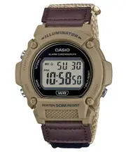 Casio Digital Alarm Chronograph Brown Cloth Strap Quartz W-219HB-5AV Mens Watch