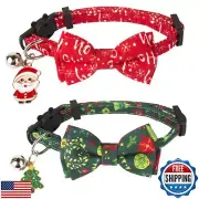 ADOGGYGO Christmas Cat Collar Breakaway with Bowtie Bell - 2 Pack Red Green X