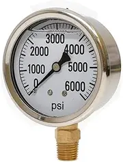 Valley Industries 41 Series 2.5" 6000 PSI Pressure Gauge - Stainless Steel, 1/4" NPT Brass Bottom Mount, Glycerin Filled