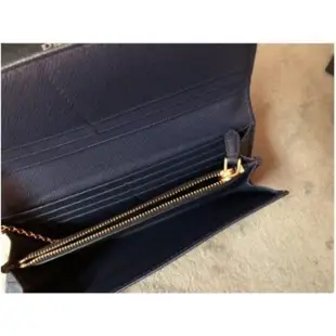 【二手正品】 PRADA】 SAFFIANO金色LOGO 防刮牛皮雙釦長夾- 藏藍色 現貨