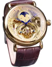 Luxury Men's Watch with Moon Phase & Tourbillon, Retro Skeleton Hollow Self-w...