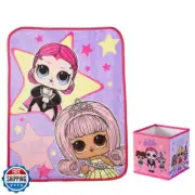 Franco LOL Surprise! Kids Bedding Plush Throw and Canvas Storage Cube Bin, 2p