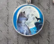 FULL MOON WOLF HOWL charm pendant 20" Sterling 925 Silver plated necklace Gift
