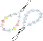 KALLORY 2Pcs Floral Beaded Phone Charms Lanyards Wrist Straps Cute Design for Keychains Versatile Use as Bracelet Bag Charm Women