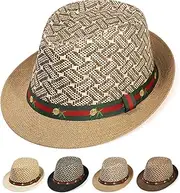 Initlove Straw Fedora Hat for Men Short Brimmed Panama Hat Trilby Hat