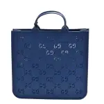 【GUCCI 古馳】兒童經典GG簍空橡膠手提包(藍色679365-JFO00-4236)