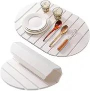 Stone Drying Mat Kitchen,, 23 X 15 Inches, Diatomaceous Earth Dish Drying Mat, Fast Drying, Super Absorbent, Foldable, Large Stone Kitchen Countertop Mat(White, Oval)