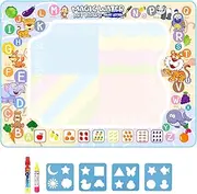 Water Doodle Mat, Mess Free Drawing Mat 32" X 24", Toddlers Coloring Painting Board, 2 Doodling Pens & 4 Drawing Molds Included, Educational Kids Toys Gifts for Boys Girls 3+ Years Old