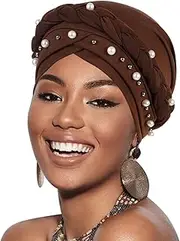 [AQOKKA] African Women Turban Caps Pre-Tied Twisted Turbans for Women Head Scarf for Women Hair Wraps Cover Beanie