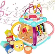 7-in-1 Musical Activity Cube Baby Activity Center - Toddler Kids Learning & Skill Development Cube,Shape Sorter with Lights and Sounds Educational Bead Maze,for 1 2 3 Year Old Boys or Girls