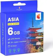 Asia Travel SIM Card (6 GB, 15-Days), 3-in-1 Data SIM Cards for Cell Phones - Standard, Micro, & Nano SIM Card Compatible w/All Unlocked Phones - Hotspot/Tethering Prepaid SIM Card for Travel