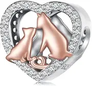 [DOYIS] 925 Sterling Silver Kissing Cat Charms for Pandora Bracelets, Zirconia Bead Charm Jewelry for Women Girls