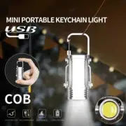 Powerful COB LED Flashlight Keychain Light USB Rechargeable Mini Torch Lamp