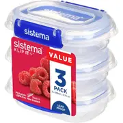 3 Piece Sistema KLIP IT PLUS Food Storage Containers - 180 ml - Airtight Containers Set - Leak-Proof Seal - Easy Locking Clips - BPA-Free