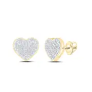 10kt Yellow Gold Womens Round Diamond Heart Cluster Screwback Earrings 1/5