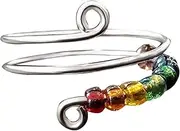 [JDFHFGB] Anxiety Ring,Adjustable Open Relief Fidget Rings with Swivel Rainbow Beads- Rotatable Spinner Jewelry for Women & Girls, Stress Relief for Adults, Teens