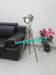 Nautical Designer Floor Lamp Searchlight With Brown Tripod Stand Home Decor