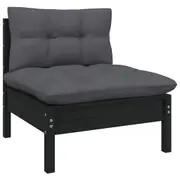 Garden Middle Sofa with Cushions Black Solid Pinewood vidaXL