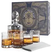 REGAL TRUNK & CO. Whiskey Decanter Set with Glasses, 4 Square Engraved Tumble...