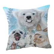 Winter Snowflake Kisses Polar Bear Seal and Bunny Cushion Cover