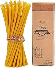 Viyffo 6.3 Inch Natural Beeswax Taper Candles Set of 50 Unscented, Dripless, Smokeless Thin Tapered Candlesticks for Church Prayer, Decor, Birthday, 6.3”x0.2”