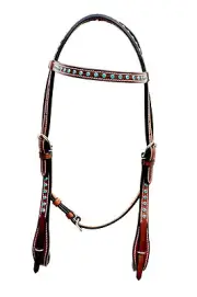 Western Dark Oil Clear Stone Studded Headstall With Throat Latch