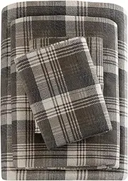 [Woolrich] Cotton Sheet Set Cottage Charms Print, 100% Cotton Flannel Sheets Warm & Fuzzy Bedding Set Queen Size Sheets, Fitted Pocket Fits Up to 14" Mattress, Queen Brown Plaid, 4 Piece