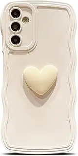 [LYQZDT] for Samsung Galaxy A15 5G Phone Case for Women, Cute Kawaii 3D Love Heart Solid Color Curly Wavy Camera Lens Cover Shockproof Soft Silicone Phone Cover 6.5 inch (Beige)