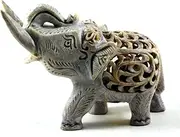 Royal Handicrafts Handcrafted Soapstone Elephant with 3 Layers of Carving