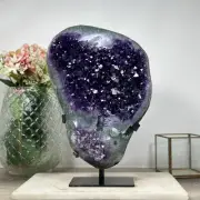 Large Deep Purple Amethyst Stone Geode with Calcite Formations. AWS0484