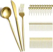 Gold Silverware Set 60 Piece Service 20, Titanium Gold Plated Stainless S.. Bx1