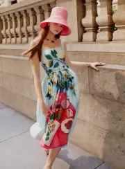 $2960 NEW Oscar de la Renta Tablescape Mikado Blue MIDI Dress Magnolia 8