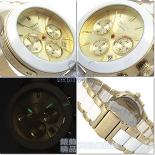 DKNY NY8258手錶 陶瓷錶 金面 三眼計時 日期 時尚 女錶 全新原廠正品【錶飾精品】