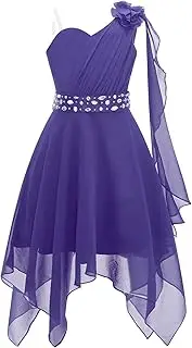 [Aislor] Kids Girls Chiffon Party Dress Applique Asymmetrical Hem Dress Flower Wedding Pageant Dancewear