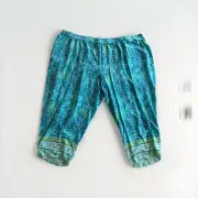 Catherines Pants Women 5X 34 36 Blue Elastic Waist Cropped Capri Pants Rayon