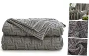Large Cotton Grey Knit Throw Blanket for Bed Couch Sofa, Home Decorative Soft