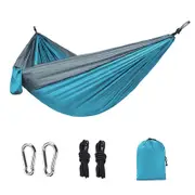 Camping Hammock Single & Double Portable Hammock Ultralight Nylon Parachute Hammocks with 2 Hanging Straps for Backpacking Travel Beach Camping Hiking Backyard,Blue Grey