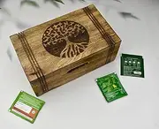 India House Wood Tea Box - Tea Box for Tea Bags Organiser - Engraved Hardwood Tea Chest with 6 Compartments - Tea Storage Box Multi Functional - Wood Tea Box Organiser - 10 x6 inch (6 compartment box)
