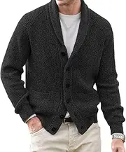 [JEShifangjiusu] Mens Shawl Collar Cardigan Sweaters Button Down Cable Knitted Sweaters Causal Open Front Winter Outwear