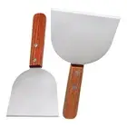 Grill Scraper Stainless Steel Cooking Spatula with Wooden Handle for Steak Pizza