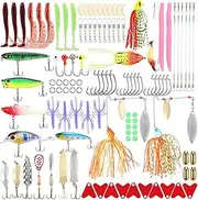 112-Piece Complete Fishing Kit with Lures, Hooks, Weights, Swivels, Split Rings, Jig Heads, Soft & Hard Baits, Tackle Box for Freshwater & Saltwater Angling