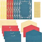 BAYTORY 28Pcs Stationery Paper and Envelopes Set, 4.3" x 8.6" Aesthetic Envelope, Lined Writing Paper, Letter Writing Kit for Love Letter, Invitations (Red, Blue, Yellow)