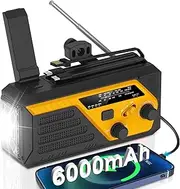 Emergency Hand Crank Radio, 6000mAh AM FM NOAA Weather Radio, Emergency Weather Radio with Portable Phone Charger,3 Flashlight Modes,Reading Lamp,SOS Alarm for Emergency,Hurricane,Outdoor,Home