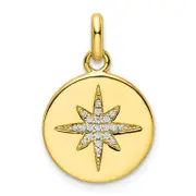 Sterling Silver Gold-Tone Cz Star Disc Pendant