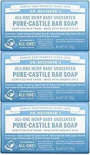 Dr. Bronner’s Pure Castile Bar Soap 140g - Mild and Organic, Gentle on Skin - for Face, Body and Hair, Cruelty-free, Vegan and Made with All Natural Oils - Baby Unscented