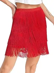 [TiaoBug] Women Dance Skirt Elastic Waistband Tiered Tassel Skirt for Latin Dance Salsa Tango Dance