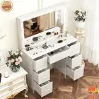 White Vanity Dressing Table with LED Lighted Mirror Bedroom Makeup Desk Dresser