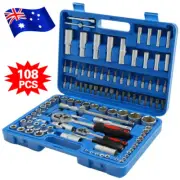 108PCS Tool Kit Socket Hand Set 1/2" & 1/4" Ratchet Spanner Wrench Metric Driver