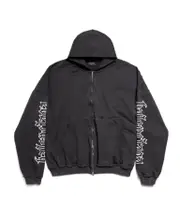 Blackletter Script Pulled Zip-up Hoodie Large Fit in Black Faded XXS,S,XL,XS,L,M Black fade