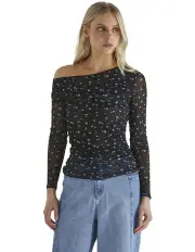 [Sass] Lauretta Mesh Top in Black Ditsy